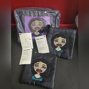 Black and purple women's/ girls pouch/ wristlet set
